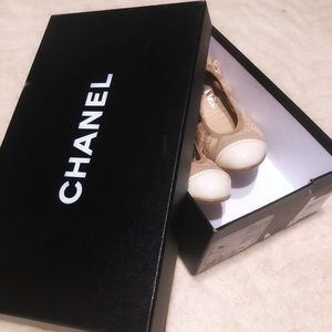 CHANEL Lambskin Cap Toe Ballerina Flats 35.5 Beige